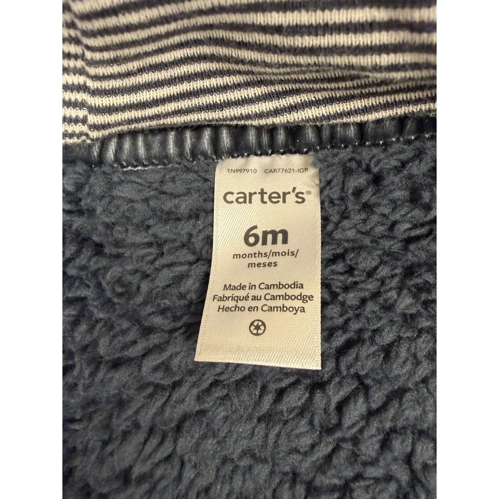 Carters Baby 6M Navy Blue Sherpa Fleece‎ Bear Ear Hooded Winter Suit